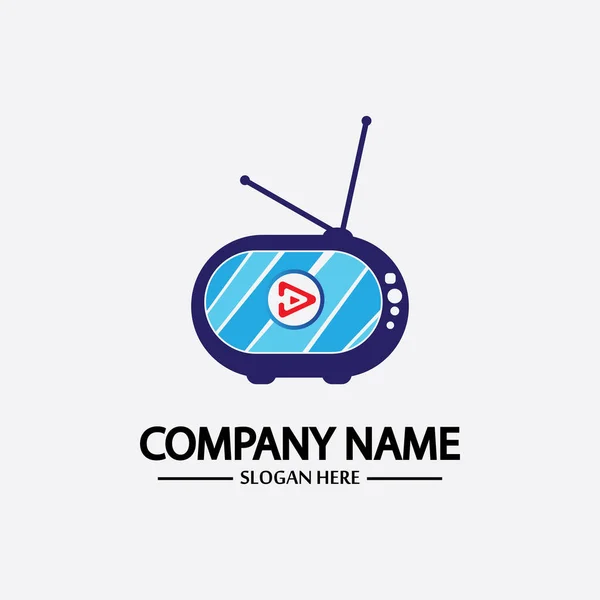 Logo Design Media Technology Symbol Televisão Mídia Televisão Reproduzir Logotipo —  Vetores de Stock