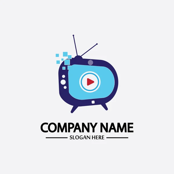 Logo Design Media Technology Symbol Televisão Mídia Televisão Reproduzir Logotipo —  Vetores de Stock