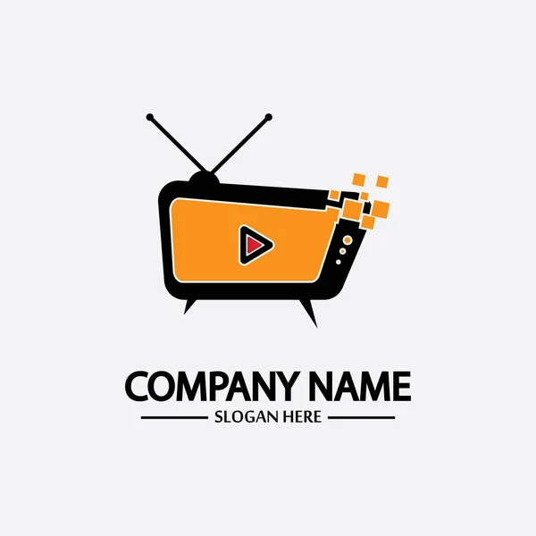 Logo Design Media Technology Symbol Telewizor Media Telewizyjne Grać Logo — Wektor stockowy