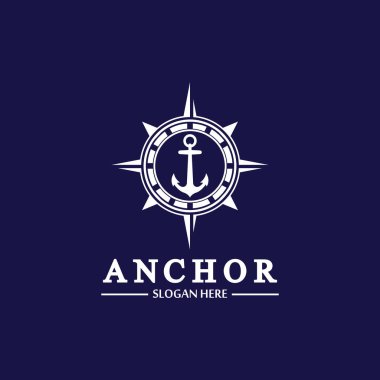Anchor pusula konsepti logo vektör illüstrasyon tasarımı, deniz logosu şablonu. Arkaplanda düz tasarım biçimi.