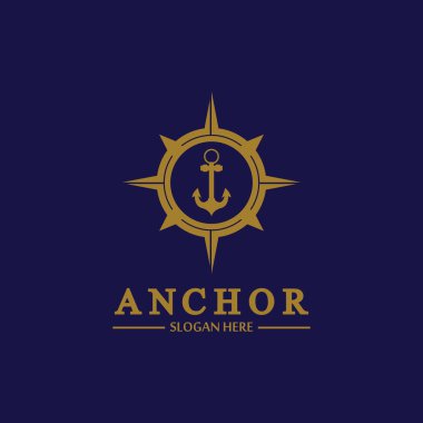 Anchor pusula konsepti logo vektör illüstrasyon tasarımı, deniz logosu şablonu. Arkaplanda düz tasarım biçimi.