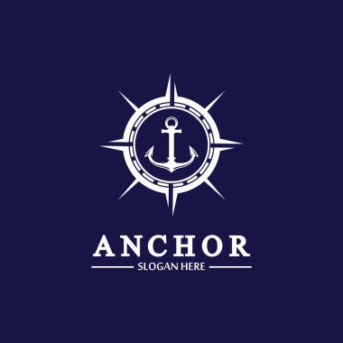 Anchor pusula konsepti logo vektör illüstrasyon tasarımı, deniz logosu şablonu. Arkaplanda düz tasarım biçimi.