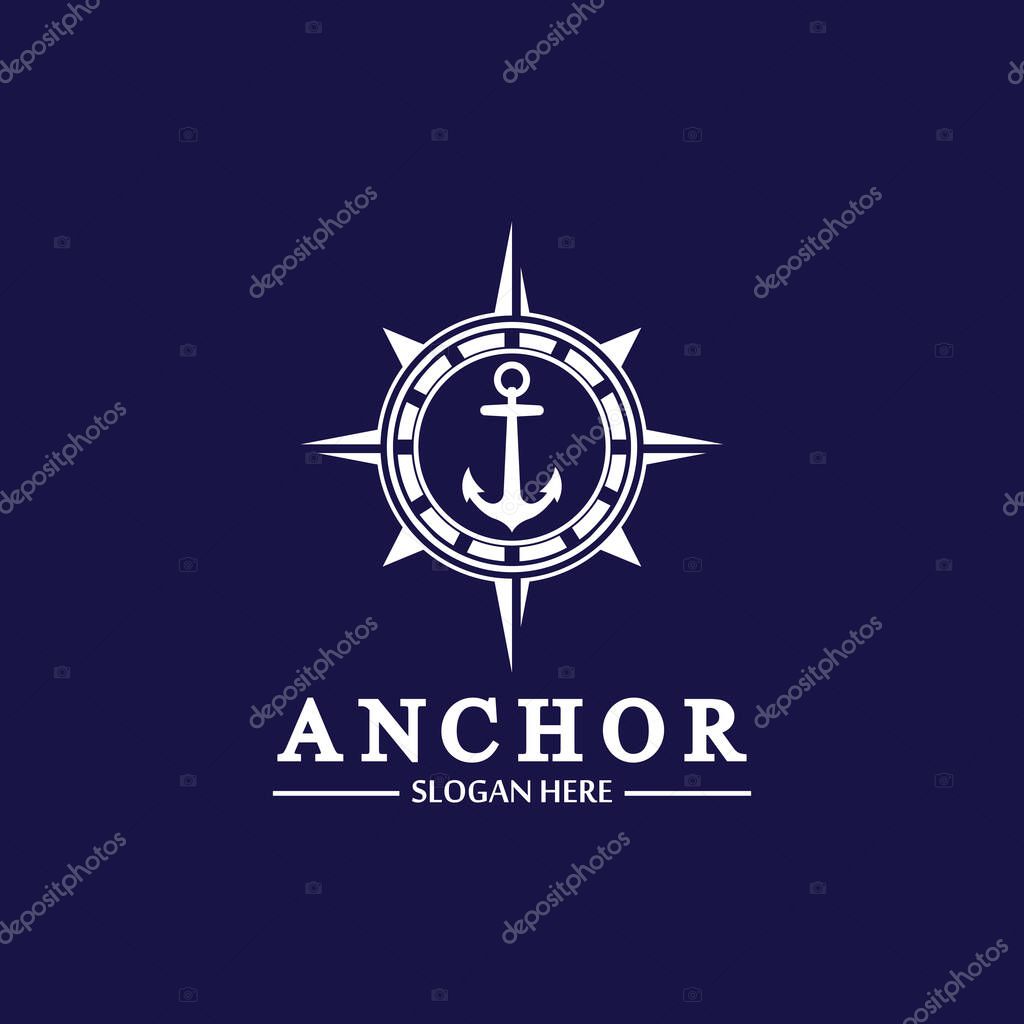 Anchor compass concept icon Logo vector illustration design,Nautical logo template. Flat design style on background.