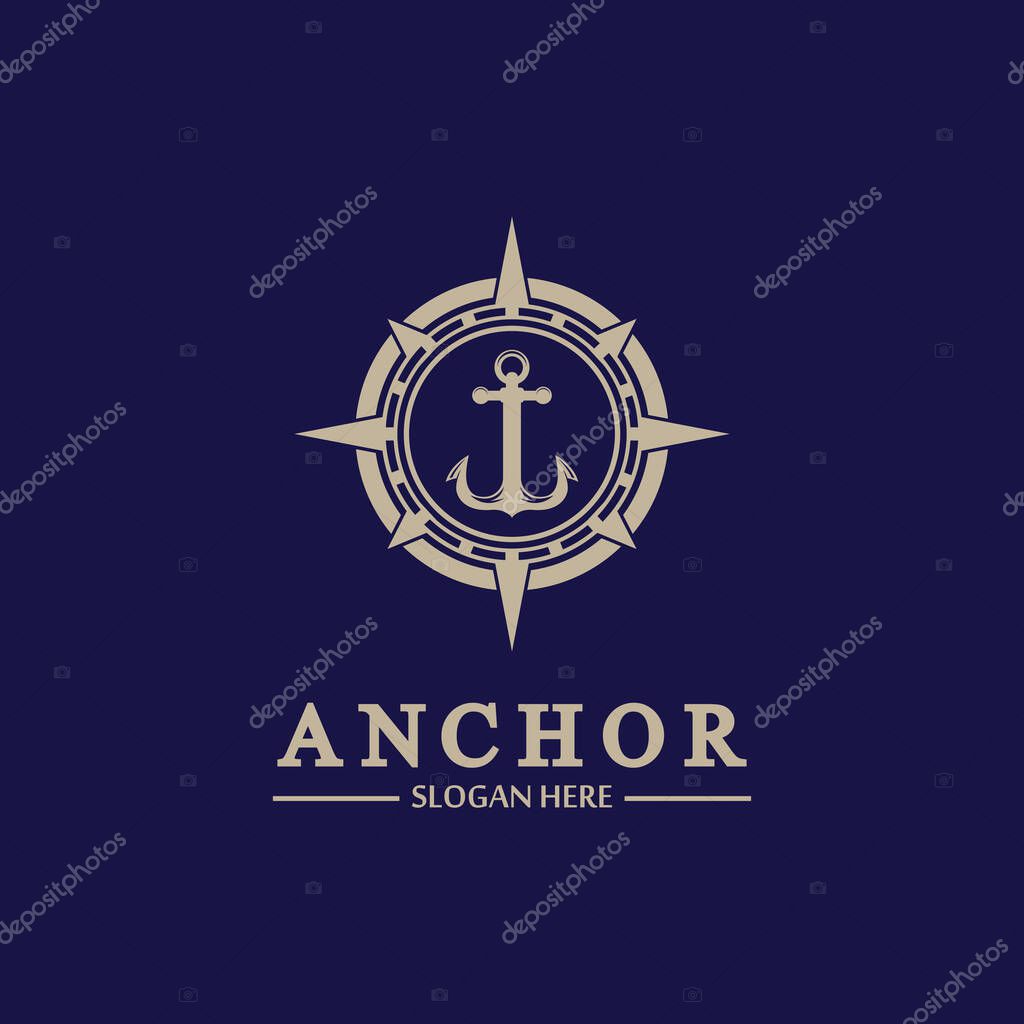 Anchor compass concept icon Logo vector illustration design,Nautical logo template. Flat design style on background.