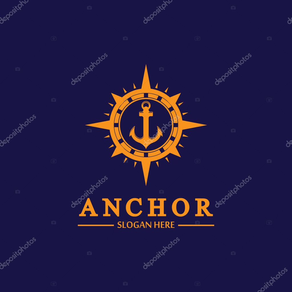 Anchor compass concept icon Logo vector illustration design,Nautical logo template. Flat design style on background.