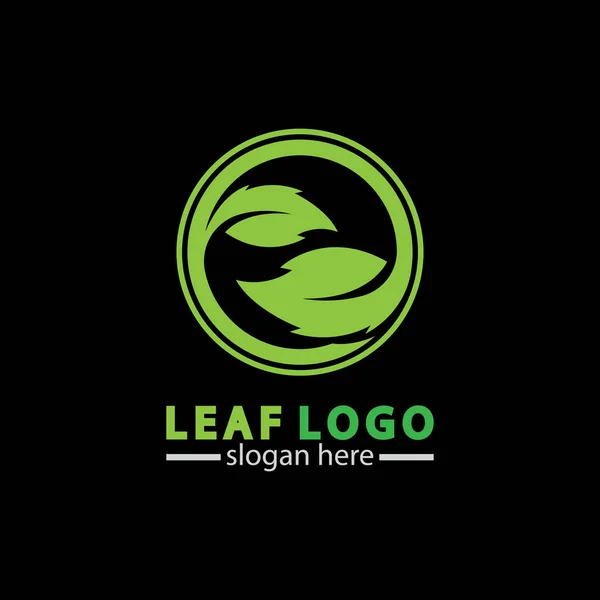 抽象緑の葉のロゴアイコンベクトルのデザインは黒の背景に隔離された 自然と生態ベクトルのロゴ — ストックベクタ