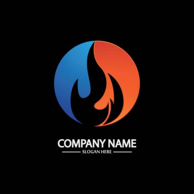Siyah arka planda soyut Ateş Alevi logosu şablonu. Şirket marka kimliği