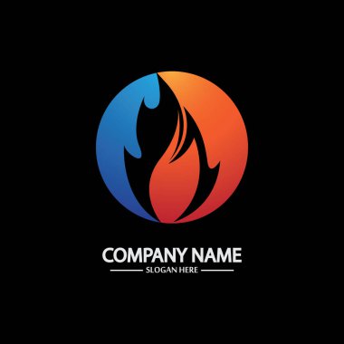 Siyah arka planda soyut Ateş Alevi logosu şablonu. Şirket marka kimliği