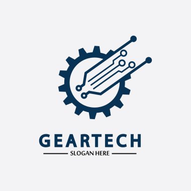 Teknik dişli logo vektör tasarım şablonu. Teknoloji Logosu Tasarım Vektörü, Amblem, Tasarım Konsepti, Yaratıcı Sembol, Simge Simgesi, Simge