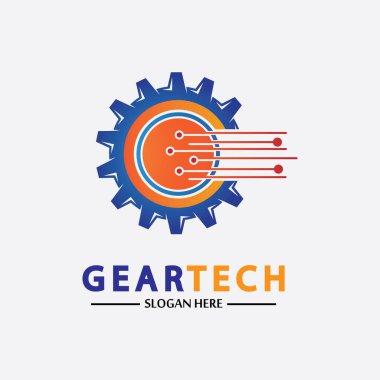 Teknik dişli logo vektör tasarım şablonu. Teknoloji Logosu Tasarım Vektörü, Amblem, Tasarım Konsepti, Yaratıcı Sembol, Simge Simgesi, Simge