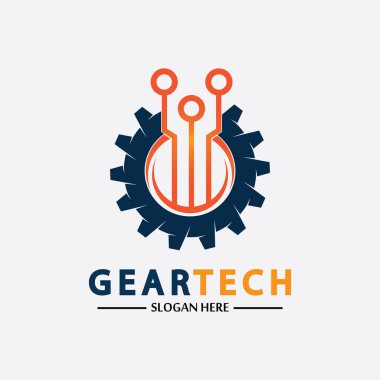 Teknik dişli logo vektör tasarım şablonu. Teknoloji Logosu Tasarım Vektörü, Amblem, Tasarım Konsepti, Yaratıcı Sembol, Simge Simgesi, Simge