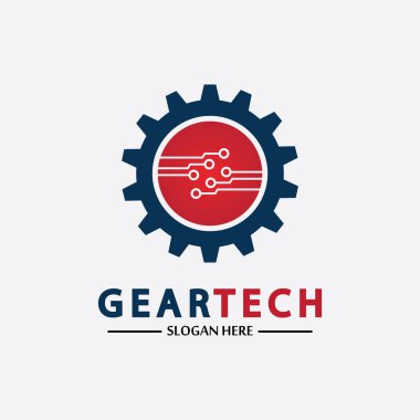 Teknik dişli logo vektör tasarım şablonu. Teknoloji Logosu Tasarım Vektörü, Amblem, Tasarım Konsepti, Yaratıcı Sembol, Simge Simgesi, Simge
