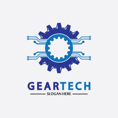 Teknik dişli logo vektör tasarım şablonu. Teknoloji Logosu Tasarım Vektörü, Amblem, Tasarım Konsepti, Yaratıcı Sembol, Simge Simgesi, Simge