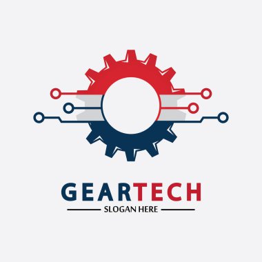 Teknik dişli logo vektör tasarım şablonu. Teknoloji Logosu Tasarım Vektörü, Amblem, Tasarım Konsepti, Yaratıcı Sembol, Simge Simgesi, Simge