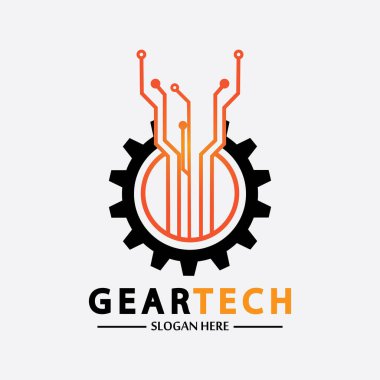Teknik dişli logo vektör tasarım şablonu. Teknoloji Logosu Tasarım Vektörü, Amblem, Tasarım Konsepti, Yaratıcı Sembol, Simge Simgesi, Simge