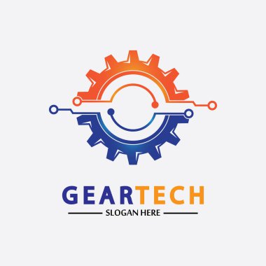 Teknik dişli logo vektör tasarım şablonu. Teknoloji Logosu Tasarım Vektörü, Amblem, Tasarım Konsepti, Yaratıcı Sembol, Simge Simgesi, Simge