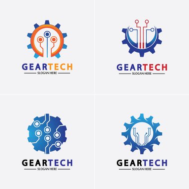 Teknik dişli logo vektör tasarım şablonu. Teknoloji Logosu Tasarım Vektörü, Amblem, Tasarım Konsepti, Yaratıcı Sembol, Simge Simgesi, Simge