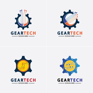 Teknik dişli logo vektör tasarım şablonu. Teknoloji Logosu Tasarım Vektörü, Amblem, Tasarım Konsepti, Yaratıcı Sembol, Simge Simgesi, Simge