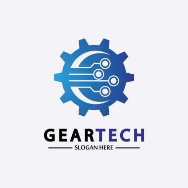 Teknik dişli logo vektör tasarım şablonu. Teknoloji Logosu Tasarım Vektörü, Amblem, Tasarım Konsepti, Yaratıcı Sembol, Simge Simgesi, Simge