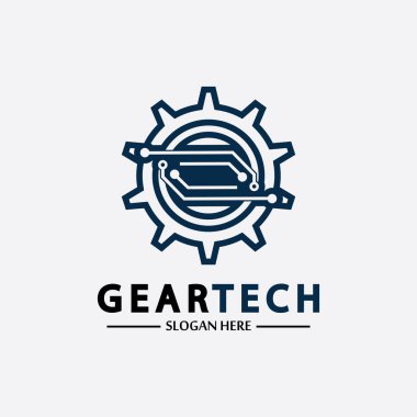 Teknik dişli logo vektör tasarım şablonu. Teknoloji Logosu Tasarım Vektörü, Amblem, Tasarım Konsepti, Yaratıcı Sembol, Simge Simgesi, Simge