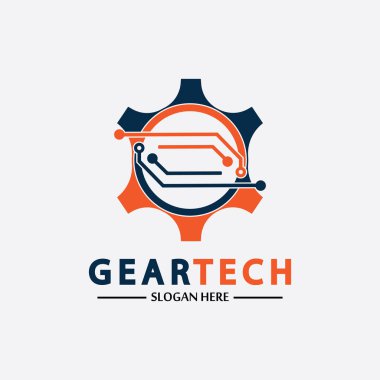Teknik dişli logo vektör tasarım şablonu. Teknoloji Logosu Tasarım Vektörü, Amblem, Tasarım Konsepti, Yaratıcı Sembol, Simge Simgesi, Simge