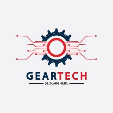 Teknik dişli logo vektör tasarım şablonu. Teknoloji Logosu Tasarım Vektörü, Amblem, Tasarım Konsepti, Yaratıcı Sembol, Simge Simgesi, Simge