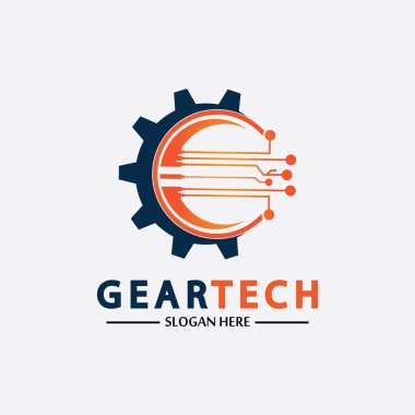 Teknik dişli logo vektör tasarım şablonu. Teknoloji Logosu Tasarım Vektörü, Amblem, Tasarım Konsepti, Yaratıcı Sembol, Simge Simgesi, Simge