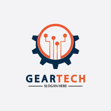 Teknik dişli logo vektör tasarım şablonu. Teknoloji Logosu Tasarım Vektörü, Amblem, Tasarım Konsepti, Yaratıcı Sembol, Simge Simgesi, Simge