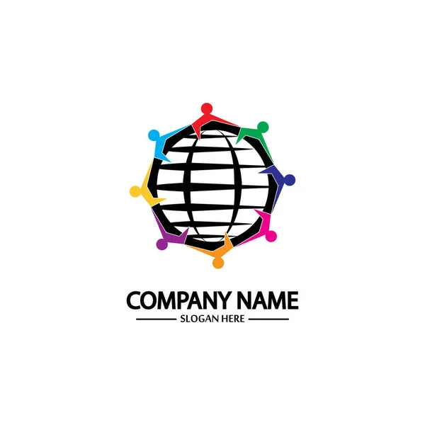 Logotipo Comunidade Mundial Com Pessoas Vetor Design Ilustração Globo — Vetor de Stock