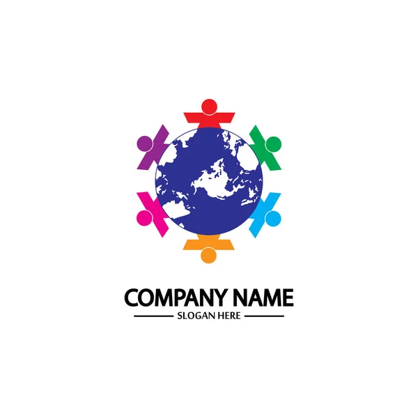 Logo Wspólnoty Światowej Ludźmi Wektor Projektu Ilustracji Globu — Wektor stockowy