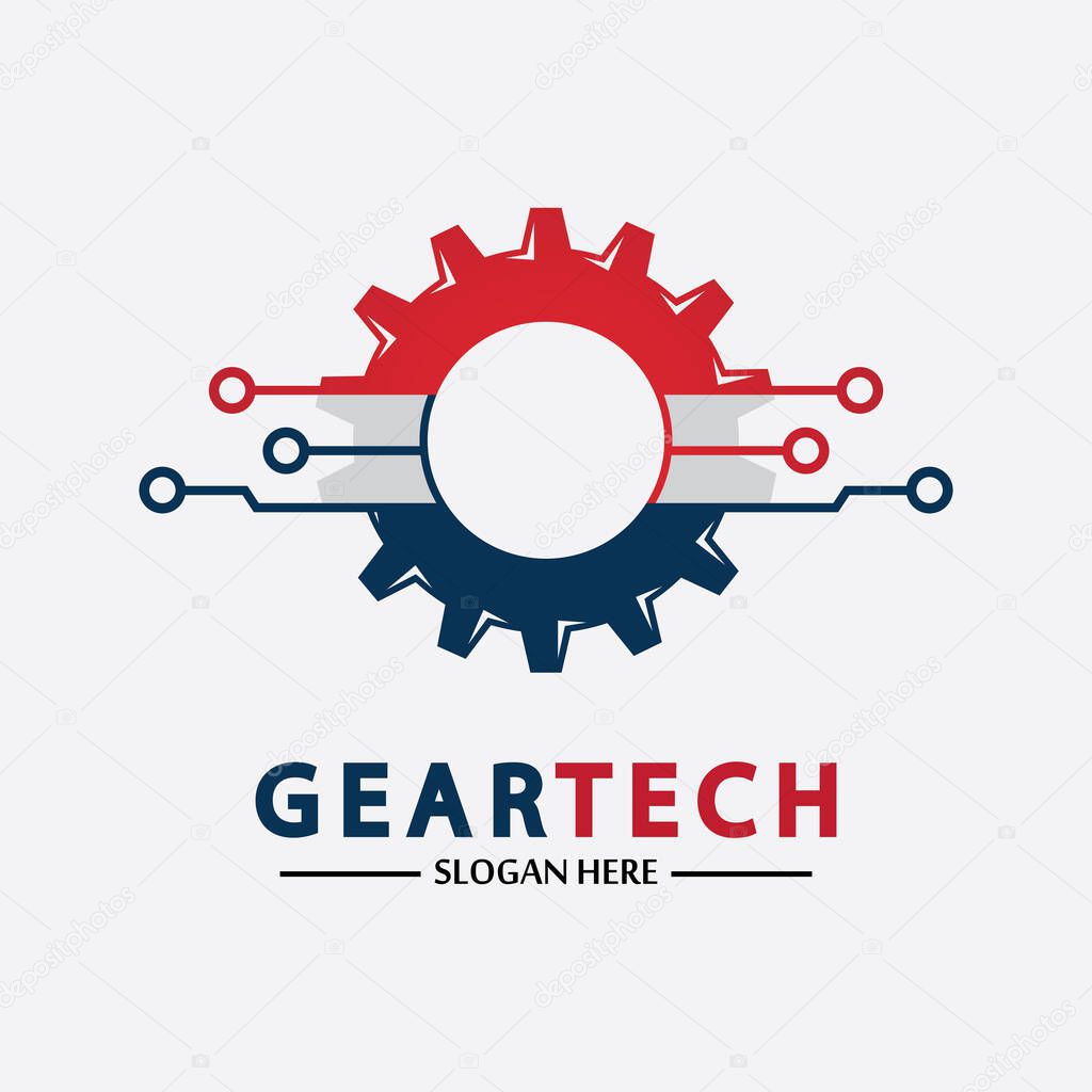 Tech gear logo vector design template. Technology Logo Template Design Vector, Emblem, Design Concept, Creative Symbol, Icon