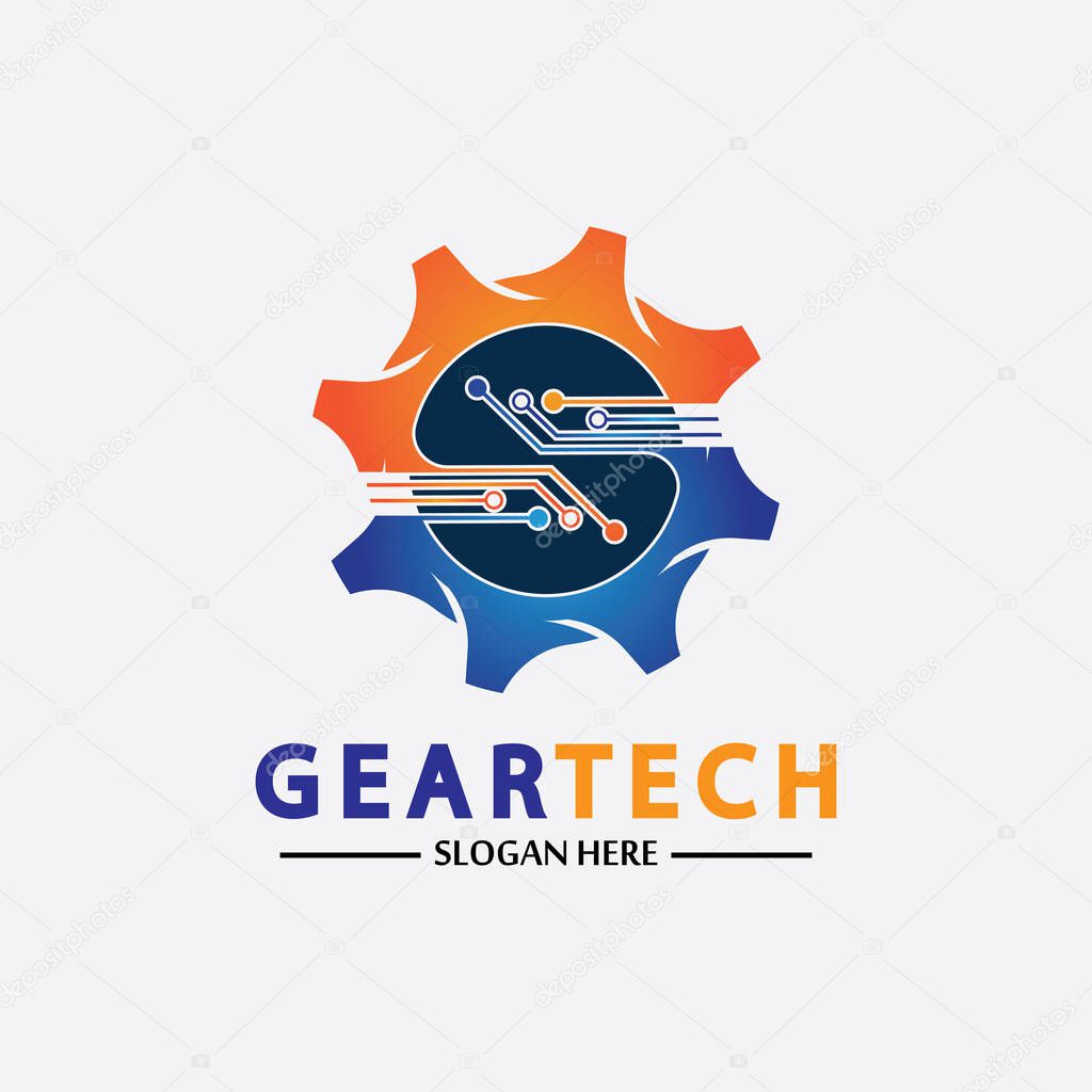 Tech gear logo vector design template. Technology Logo Template Design Vector, Emblem, Design Concept, Creative Symbol, Icon