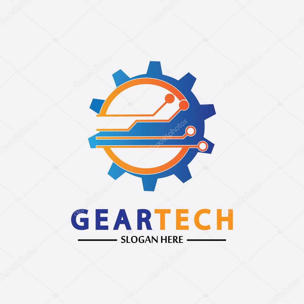 Tech gear logo vector design template. Technology Logo Template Design Vector, Emblem, Design Concept, Creative Symbol, Icon