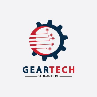 Teknik dişli logo vektör tasarım şablonu. Teknoloji Logosu Tasarım Vektörü, Amblem, Tasarım Konsepti, Yaratıcı Sembol, Simge Simgesi, Simge