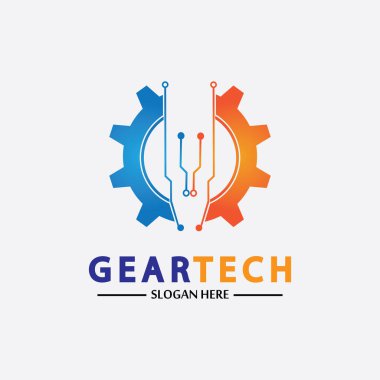 Teknik dişli logo vektör tasarım şablonu. Teknoloji Logosu Tasarım Vektörü, Amblem, Tasarım Konsepti, Yaratıcı Sembol, Simge Simgesi, Simge