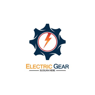 Elektrikli dişli vektör logosu çizimi. İş, teknoloji ve internet için uygun. Ayrıca, enerji ve gök gürültüsü sembolü için.