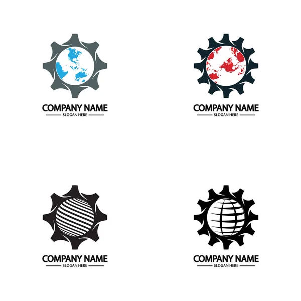 Global Engineer World Gear Logo Design Mall — Stock vektor