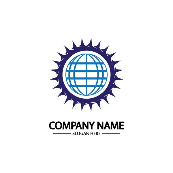 Global Engineer World Gear Logo Design Template — Vetor de Stock