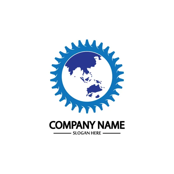 Global Engineer World Gear Szablon Projektowania Logo — Wektor stockowy