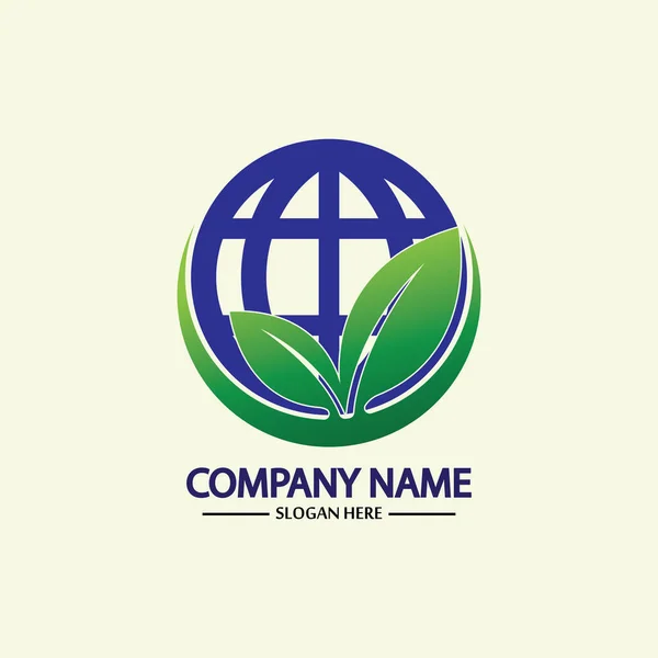 Eco World Nature Global Logo Design Template Światowa Ikona Globu — Wektor stockowy