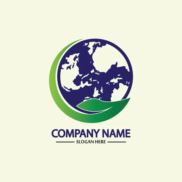 Eco World Nature Global Logo Design Template.World Globe Icon with Leaf Symbol around. Usable for Business, Nature, Environment, Science and Ecology Logos. Flat Vector Logo Design Template Element.