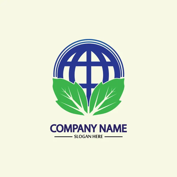 Eco World Nature Global Logo Design Template World Globo Ícone — Vetor de Stock