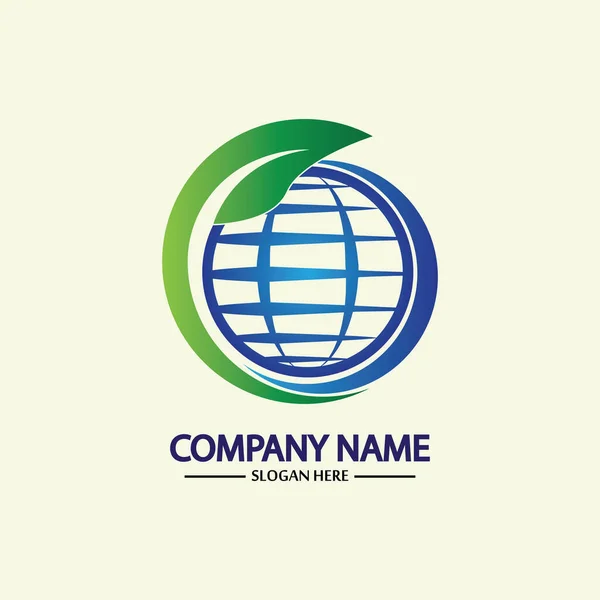 Eco World Nature Global Logo Design Template Światowa Ikona Globu — Wektor stockowy