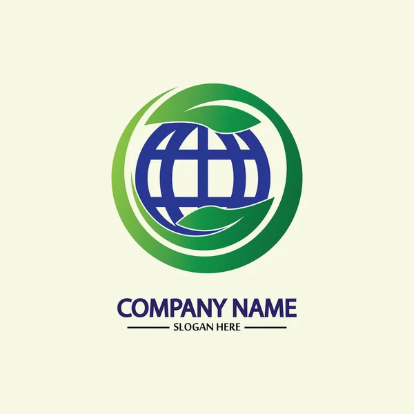 Eco World Nature Global Logo Design Template World Globo Ícone — Vetor de Stock