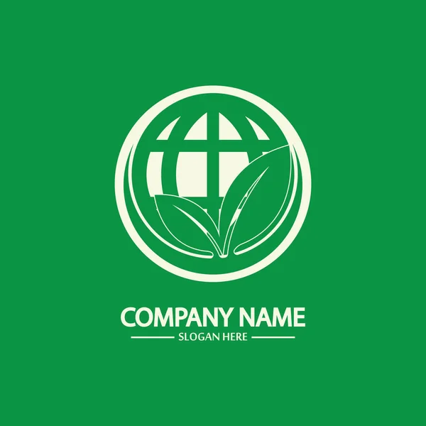 Eco World Nature Global Logo Design Template.World Globe Icon with Leaf Symbol around. Usable for Business, Nature, Environment, Science and Ecology Logos. Flat Vector Logo Design Template Element.