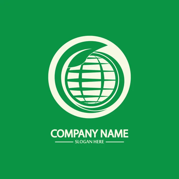 Eco World Nature Global Logo Design Template World Globo Ícone — Vetor de Stock