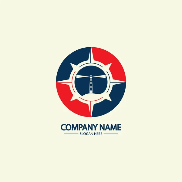 Compass Lighthouse Logo Design Template — Stock Vector