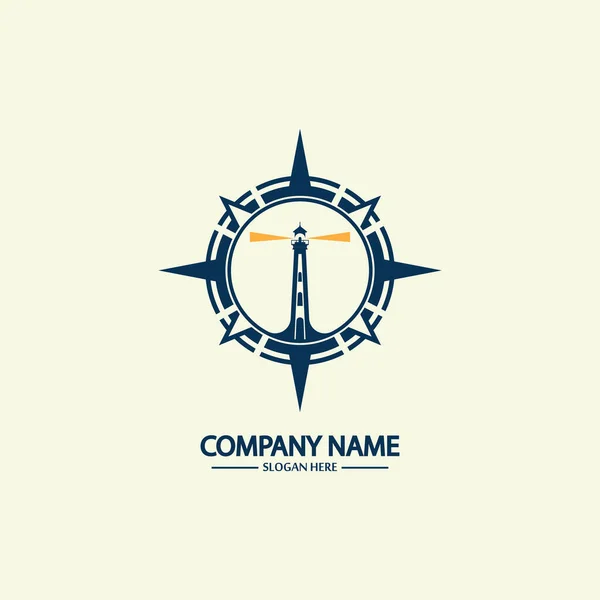 コンパスと灯台のロゴデザインテンプレート — ストックベクタ