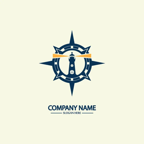 コンパスと灯台のロゴデザインテンプレート — ストックベクタ