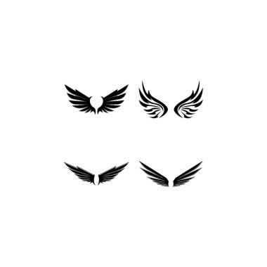 Kanatlar siyah simge vektörü ayarlandı. Modern minimalist tasarım.